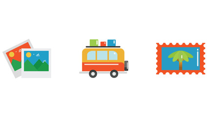 Fototapeta premium Travel and holiday flight planning recreation vector art set