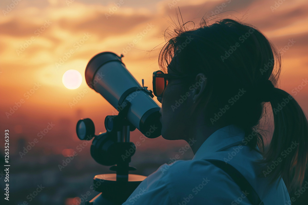 Wall mural an astronomer observing the solar eclipse generative ai image