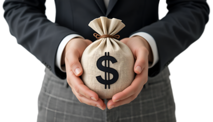 businessman holding money bag
Hands with dollar sign bag and white light bulb