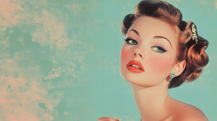 Vintage-style portrait of a woman with classic 1950s aesthetics, featuring retro fashion and timeless elegance. Ideal for nostalgic, fashion, and historical-themed content.