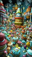 Candy city landscape, whimsical sweetscape, background fantasy, surreal food art, stock image