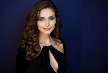 Glamorous woman in black evening gown