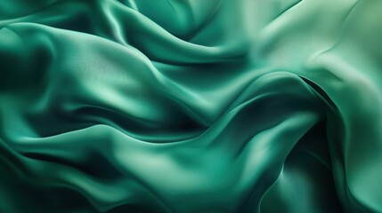 Obraz premium Smooth silk fabric folds in rich emerald green, elegant and luxurious texture with soft shadows, high definition