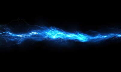 Fototapeta premium A stunning image of a bright blue lightning bolt streaking across a dark sky. This striking and electrifying photo conveys the raw energy and ferocity of a lightning storm. Great for illustrating.