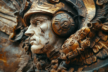 Generative AI Bas-Relief of a mythological elements in Ancient Artistic Style