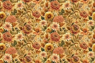 Fototapeta premium seamless pattern with flowers in warm colors