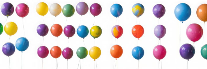 An array of vibrant multicolored balloons of various shapes and sizes floating in the sky creating a cheerful and festive backdrop for events
