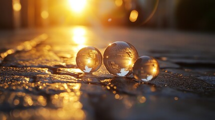 Fototapeta premium StockA macro close-up shot of marbles in the sunlight, with a blurry, soft-focus effect. 