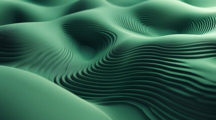 Light Green 3D Waves Abstract Background, Minimalist Texture Design with Monochromatic Colors