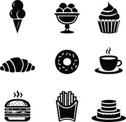 Monochromatic Gray Icons of Sweet Treats in Grid Layout