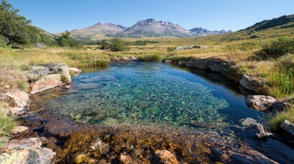 Fototapeta premium Alpine Meadow Creek Pool with Mountains