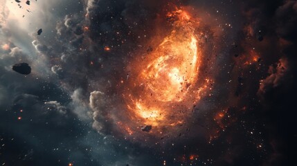 Fototapeta premium Vibrant cosmic explosion with deep-space energy waves, swirling colors, and glowing stardust, ultra-detailed cinematic depth