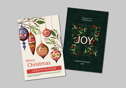 White And Dark Green Christmas Ornaments Elegant Holiday Greeting Card