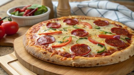 pizza with salami and tomatoes