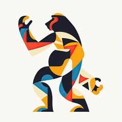 Minimalistic flat design of an African baboon celebrating through dance