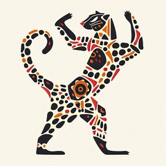 Dancing African leopard celebrating joy through minimalistic art and traditional culture