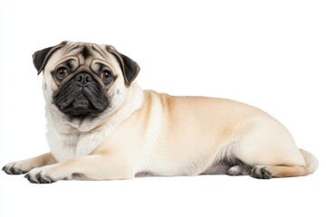 Obraz premium Pug relaxing comfortably in a well-lit space at home during the afternoon