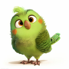 Fototapeta premium Colorful animated green parakeet character with large expressive eyes and playful features showcasing charm and personality in a vibrant style
