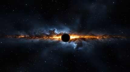 Naklejka premium This captivating cosmic event showcases a black hole surrounded by a vibrant nebula, illuminating the darkness of deep space with swirling clouds and brilliant colors