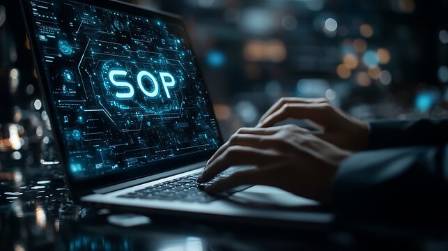 Person using laptop with SOP displayed on screen.