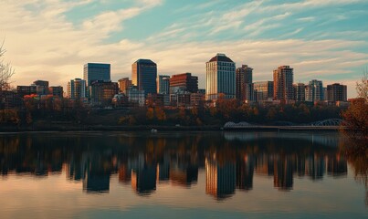 Naklejka premium Urban Skyline with Connected Network