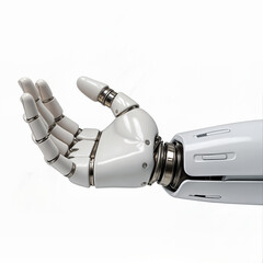 Futuristic Robotic Hand with Sleek White Design and Metallic Joints