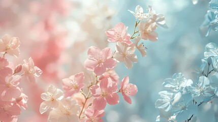 Delicate Cherry Blossoms with Gradient Pink to White Petals Against a Blurred Background