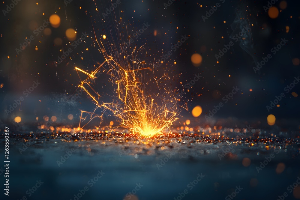 Poster fiery sparks in the dark: a mesmerizing burst of incandescent sparks erupts, illuminating the darkne