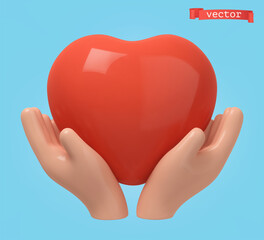 Heart in hands 3d render vector icon