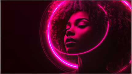 Portrait of a Beautiful Black Woman with Neon Pink Halo
