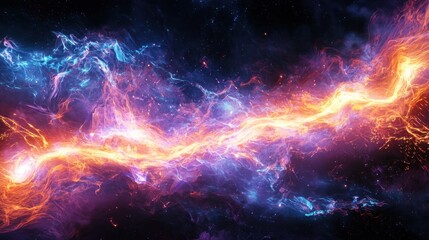 Fototapeta premium In deep space, swirling clouds of bright colors mix, creating an enchanting cosmic landscape filled with vibrant energy flows that light up the darkness