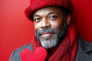 Valentine's day greeting from man or for man: impressive noticeable image of loving black midlife man. Commercial digital ads conceptual art. Love confession. Love and tenderness. Dating love.