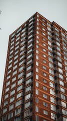 Fototapeta premium Brick apartment building, city, overcast sky, residential