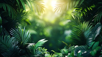 Fototapeta premium Lush Tropical Forest Frame Sunlight Background