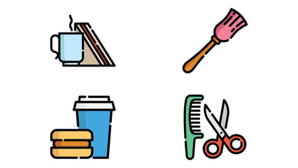 Hotel rooms and facilities vector art outline colored