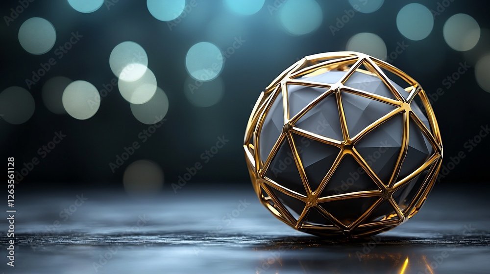 Poster geometric sphere on dark surface, abstract art, modern design, possible use for graphic design