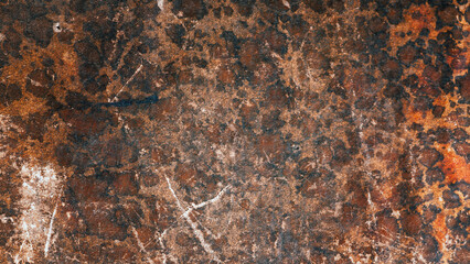 Close-up of a weathered surface book cover - close-up of a brown, rusted stone surface with a rough texture and a pattern of irregular shapes