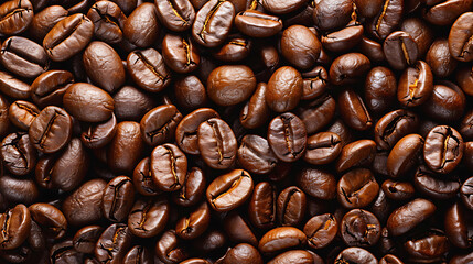 Coffee beans background. Close up of roasted coffee beans.