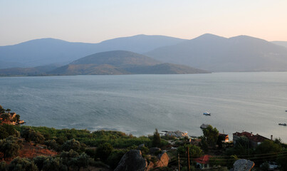 A sunset view from Kapikiri Village and Bafa Lake in Mugla, Turkey