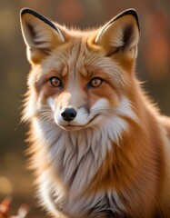 Fototapeta premium Male Red Fox with Alert Expression and Bushy Coat in Autumn Scene