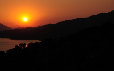 Obraz premium A sunset view from Kapikiri Village and Bafa Lake in Mugla, Turkey