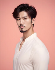 Obraz premium Korean male model in stylish attire with a neatly groomed beard