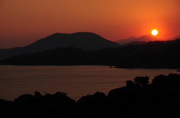 A sunset view from Kapikiri Village and Bafa Lake in Mugla, Turkey