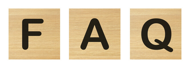 An FAQ word with wood blocks on white