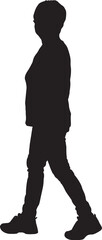 vector; silhouette side view of senior woman walking dressed in sportswear looking at camera