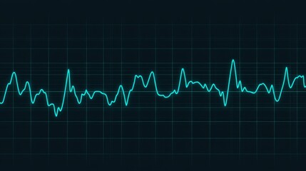 Vibrant Cyan Heartbeat Line on Dark Blue Grid Background, Medical Illustration, Healthcare Concept.