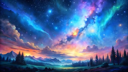 Fototapeta premium Vibrant Celestial Landscape at Sunset