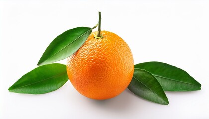 fresh orange with green leaves on a white background