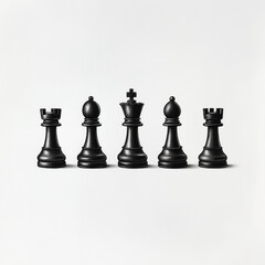 Schachbrett mit schwarzen Figuren, fokussiert auf König und Bauern

