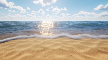 Fototapeta premium Vibrant blue sky shining above warm golden beachside paradise